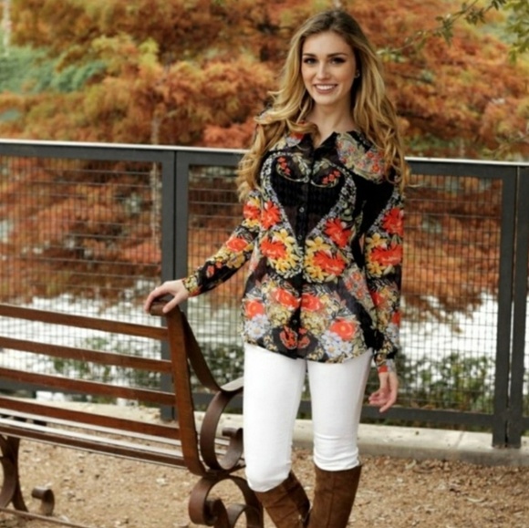 Cabi Womens Amour Semi Sheer Floral Blouse small - Picture 1 of 8